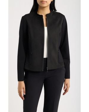 Anne Klein Faux Suede Moto Jacket - Black