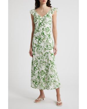 sam edelman feather floral satin maxi dress Sam Edelman Fluttered Sleeve Maxi Dress Black 4