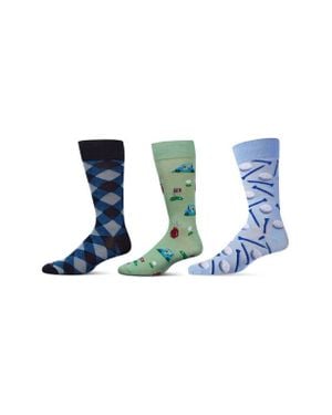 Memoi Sports Assorted 3-Pack Crew Socks - Blue