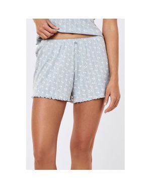 Papinelle Imogen Cotton Pointelle Pajama Shorts - Blue
