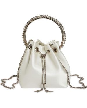 Jimmy Choo Bon Bon Crystal Top Handle Bucket Bag - White