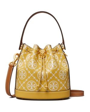Tory Burch T Monogram Embossed Bucket Bag - Yellow