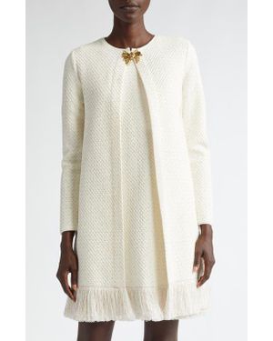 Oscar de la Renta Sequin Fringe Hem Jacket - Natural