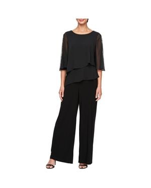 Sl Fashions Tiered Capelet Jumpsuit - Black