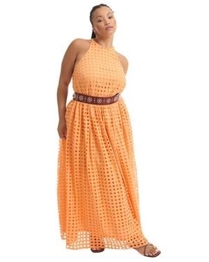 June + Vie Halter Eyelet Maxi Dress - Orange