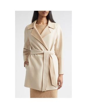 St. John Wool & Cashmere Double Face Twill Coat - Natural