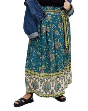 City Chic Sable Border Tie Waist Maxi Skirt - Blue
