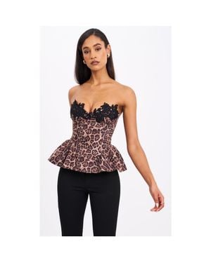 Miss Circle Qiaracheetah Peplum Top With Lace Trim - Red