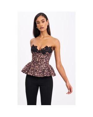 Miss Circle Qiaracheetah Peplum Top With Lace Trim - Red