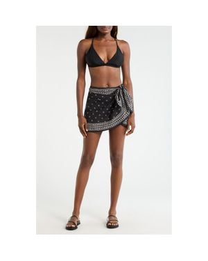 Robin Piccone Juno Print Cotton Cover-Up Pareo - Black