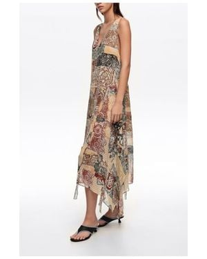 Bimba Y Lola Lace Irregular Fluid Dress With Frayed Details - White