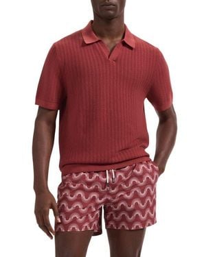 Bugatchi Pointelle Stitch Cotton & Silk Polo Sweater - Red