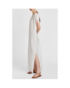 Santorelli Harmony Crocheted Cap Sleeve Linen Maxi Dress - White