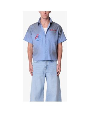 MNML Vintage Short Sleeve Button-Up Work Shirt - Blue
