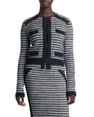 St. John Bicolor Mixed Knit Crop Jacket - Black