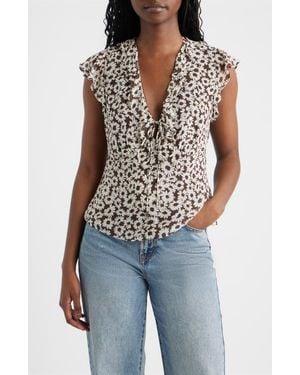 Rails Carmine Floral Flutter Sleeve Top - Black