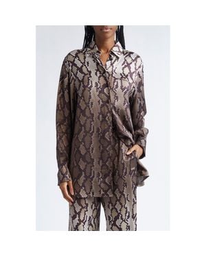 Stella McCartney Snakeskin Print Satin Button-Up Shirt - Brown