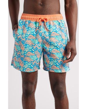 Tom & Teddy Tropical Print Swim Trunks - Blue