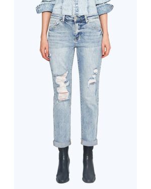 Bayeas High Waist Rolled Cuff Straight Leg Jeans - Blue