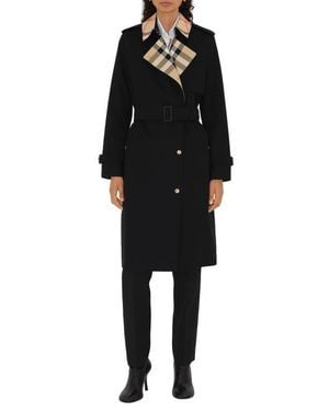 Burberry Sandridge Check Lined Cotton Gabardine Trench Coat - Black