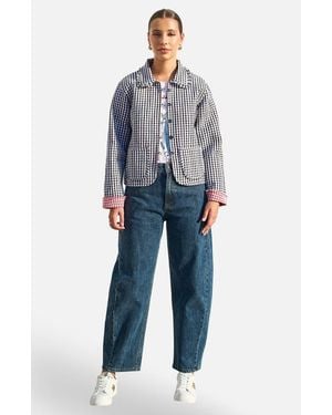 Yumi' Gingham Frill Collar Jacket - Blue