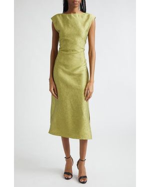 Christopher John Rogers Bow Crinkled Silk Midi Dress - Green