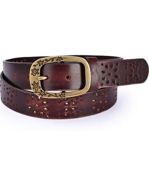 Old Trend Blooming Genuine Leather Perforated Floral Vintage Belt - Brown