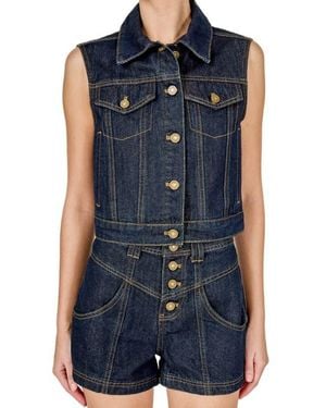 Endless Rose Crop Denim Vest - Blue