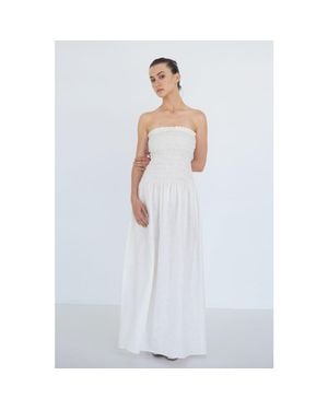 NUAJE NUAJE Elle Strapless Smocked Maxi Linen Dress - White