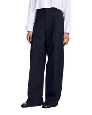 Sandro Striped Wide-Leg Pants - Blue