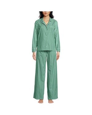 Lands' End Cotton Poplin 2 Piece Pajama Set - Green