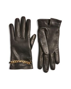 Saint Laurent Chain Link Cashmere Lined Leather Gloves - Black