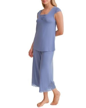 Fleur't Belle Époque Lace Trim Knit Capri Pajamas - Blue