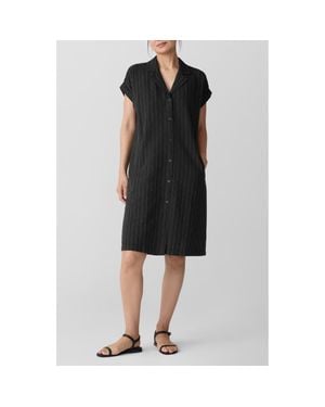 Eileen Fisher Notch Collar Organic Cotton Blend Shirtdress - Black