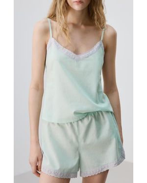 Mango Cotton Lace Trim Pajama Cami - Green