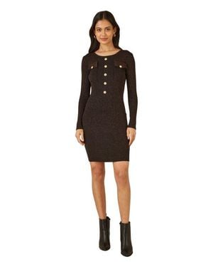 Yumi' Metallic Fitted Military Knit Dress - Black