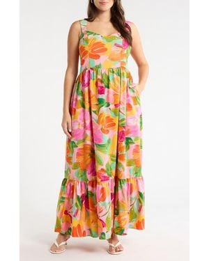 Sugarlips Jovana Floral Smocked Tie Shoulder Maxi Dress - Orange