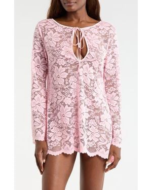 Kilo Brava Embroidered Flower Long Sleeve Chemise - Pink