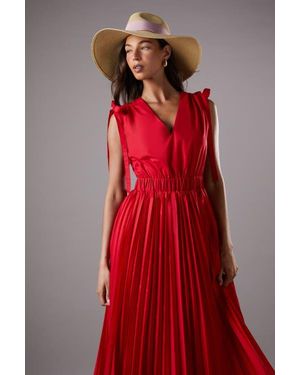 Coast Tie Shoulder Pleated Cotton Dress - Red