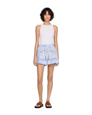Sandro Embroidered Cotton Shorts - Blue