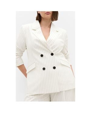 City Chic Pinstripe Double Breasted Jacket - White