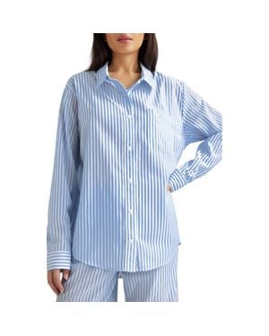 Tommy John Stripe Woven Button-Up Sleep Shirt - Blue