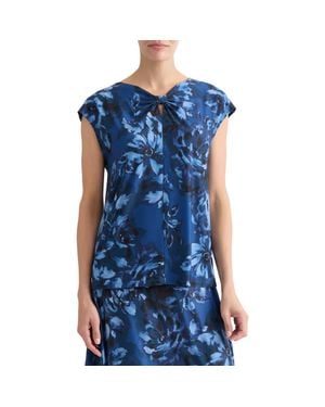 Kasper Floral Print Knit Keyhole Bow Top - Blue
