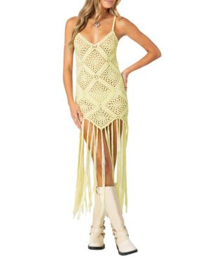 Edikted Fringe Open Knit Minidress - Metallic