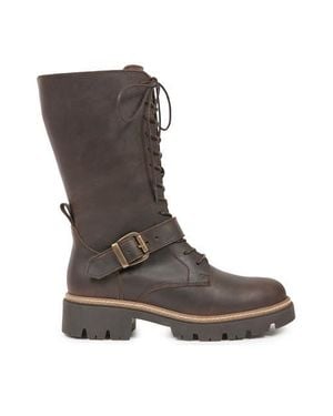 Celtic & Co. Strap Detail Lace Up Mid Calf Boots - Brown