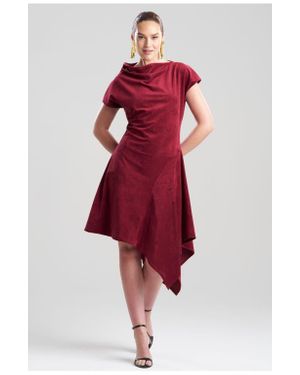 Natori Vegan Luxe Suede Asymmetric Drape Neck Dress - Red