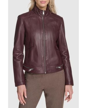 Andrew Marc Rowan Leather Racer Jacket - Brown