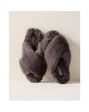 Haven Well Within Faux Fur Criss-Cross Slippers - Brown