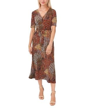 Chaus V-Neck Tie Waist Midi Dress - Brown