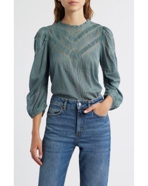 Doen Adelphine Pleated Lace Organic Cotton Top - Blue